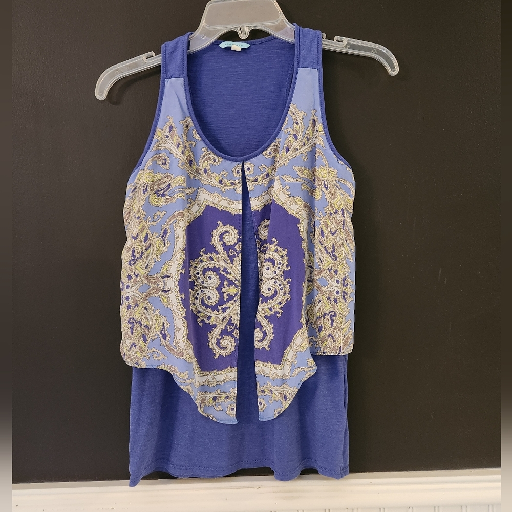 Blue tank with 100% silk accent